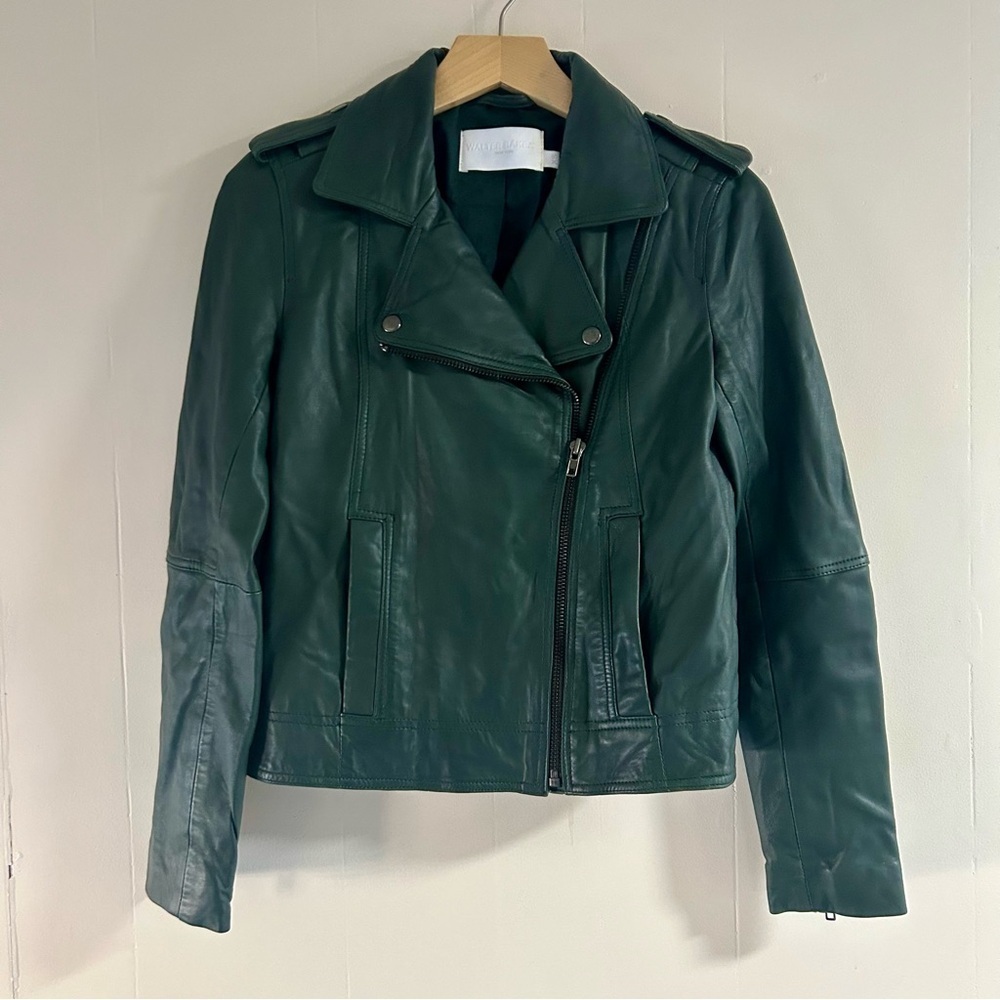 Walter Baker Leather Biker Jacket in Green sz XS - Picture 2 of 5